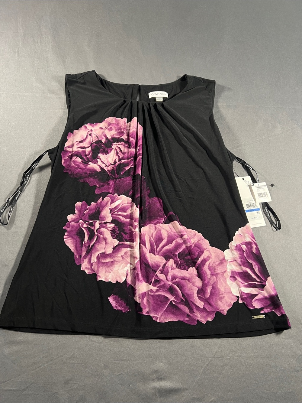 Calvin Klein Black Tank with Large Purple Floral Design